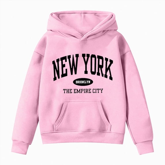 felwors Girl's New York Graphic Letter Print Hoodie Sweatshirt Long Sleeve Pullover Tops (4-5 Years,Pink)