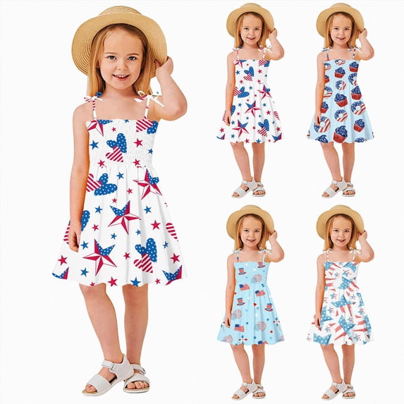 felwors Girls 4th of July Dress Toddler Butterfly USA Sundress Stars Stripes Dresses Kids Patriotic Clothes 1-5 Years(White,3-4 Years)