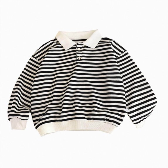 felwors Girls Boys Striped Collar Long Sleeve Knit Sweater Casual Polo Preppy Shirt Button up Trendy School Pullover Tunic Kids Tops (2-3 Years)