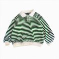 thumbnail image 1 of felwors Girls Boys Striped Collar Long Sleeve Knit Sweater Casual Polo Preppy Shirt Button up Trendy School Pullover Tunic Kids Tops (8-9 Years), 1 of 5