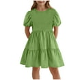 thumbnail image 1 of felwors Girls Dress Linen Boho Party Ruffle Sleeve A-Line Floral Hem Loose Fit Summer Outfits for 5-12 Years Kids Green, 13-14 Years, 1 of 5