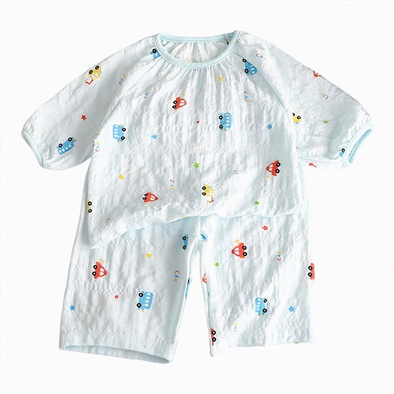 felwors Girls Pajama Set Short Sleeve Long Pant Sleepwear Soft Shirring Lounge Set Pjs(Sky Blue,8-9 Years)