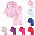 thumbnail image 1 of felwors Girls Pajamas Satin Long Sleeve Sleepwear Silky Feel Pjs for Kids | Gift Sleepover Parties Soft PJ(Pink,4-5 Years), 1 of 7