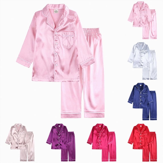 felwors Girls Pajamas Satin Long Sleeve Sleepwear Silky Feel Pjs for Kids | Gift Sleepover Parties Soft PJ(Pink,4-5 Years)