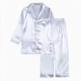 thumbnail image 1 of felwors Girls Pajamas Satin Long Sleeve Sleepwear Silky Feel Pjs for Kids | Gift Sleepover Parties Soft PJ(Silver,10-11 Years), 1 of 7