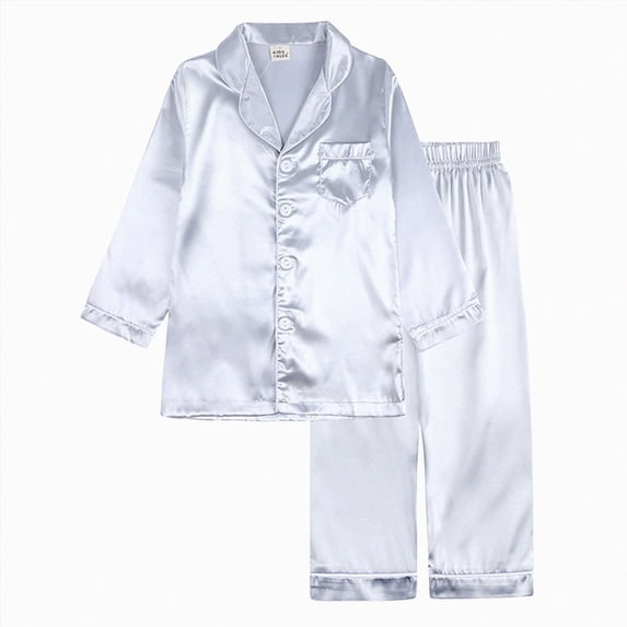 felwors Girls Pajamas Satin Long Sleeve Sleepwear Silky Feel Pjs for Kids | Gift Sleepover Parties Soft PJ(Silver,10-11 Years)