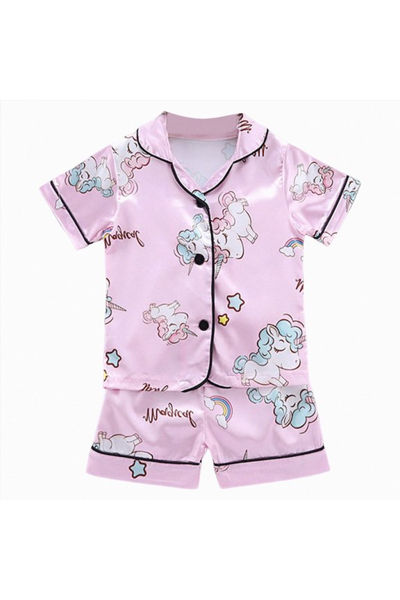 Girls Pajamas Toddler Cotton Soft Button Down Short Sleeve Pjs Set Summer Sleepwear for Little Kids(18-24 Months)