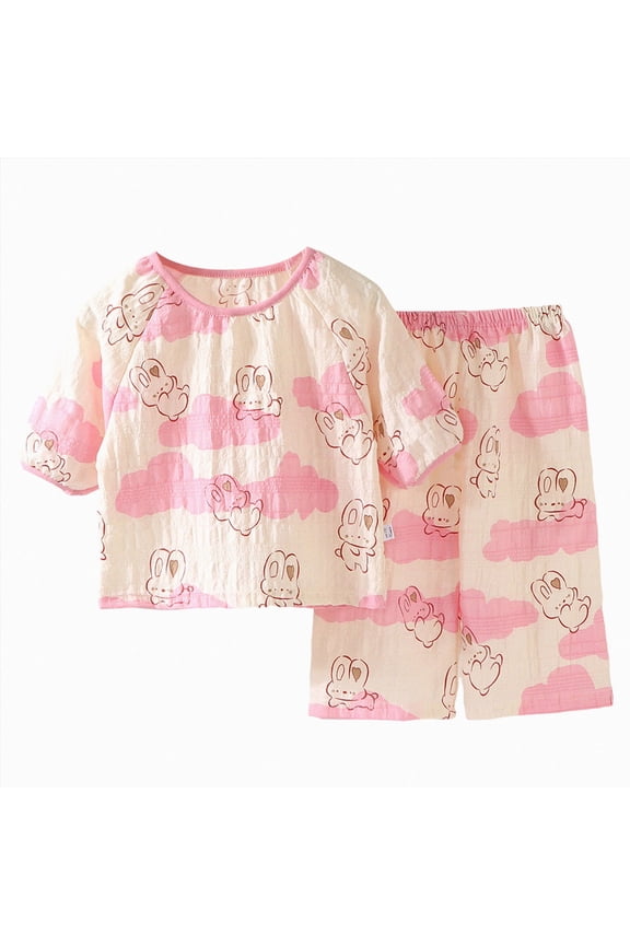 Girls Pointelle Knit Lettuce Pajama Set-Cute Floral/Cherry/Bow Tee & Pants 2-pc PJs