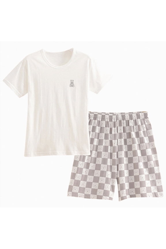 Girls Pointelle Knit Lettuce Pajama Set-Cute Floral/Cherry/Bow Tee & Shorts 2-pc PJs,White,3-4 Years