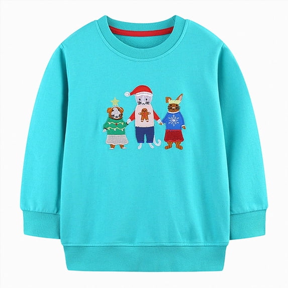 felwors Girls Pullover Sweatshirts Kids Cute Cartoon Printed Crewneck Tops (Blue,5-6 Years)