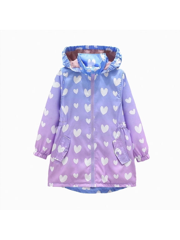 Girls Rain Jackets Waterproof Hooded Fleece Lined Raincoats Cartoon Print Lightweight Windbreakers for Kids