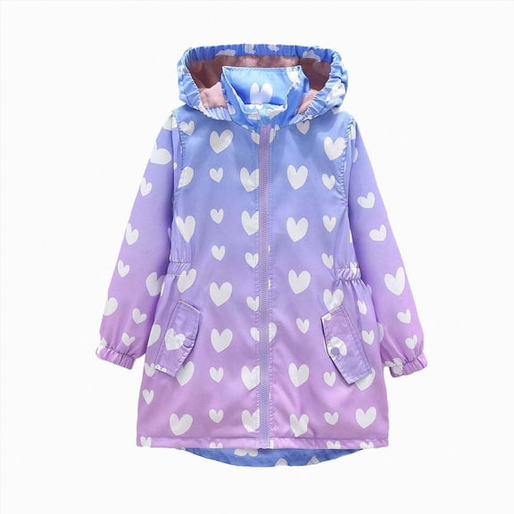 felwors Girls Rain Jackets Waterproof Hooded Fleece Lined Raincoats Cartoon Print Lightweight Windbreakers for Kids