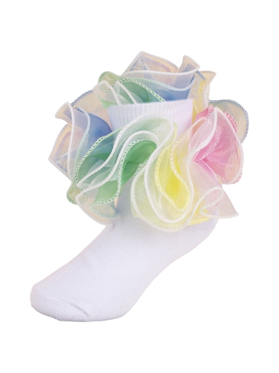 Girls Ruffle Socks Colorful Frilly Tutu Ruffle Lace Dress Socks for Toddler Little Girls,1-10 Years,1 Pack