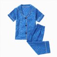 thumbnail image 1 of felwors Girls Satin Pajamas, Shorts Sleeve Pants Button Up, 2-Piece Button-Front Design; Silky; Relaxed Home Wear; Bedtime, Lounging, Sleepovers and Gifting (Blue,2-3 Years), 1 of 3