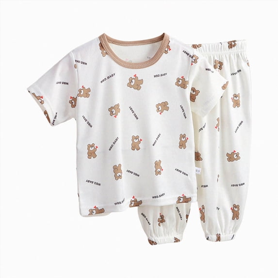 felwors Girls Short Sleeve Tee and Pants Pajama Set, 2-Piece(Coffee,2-3 Years)