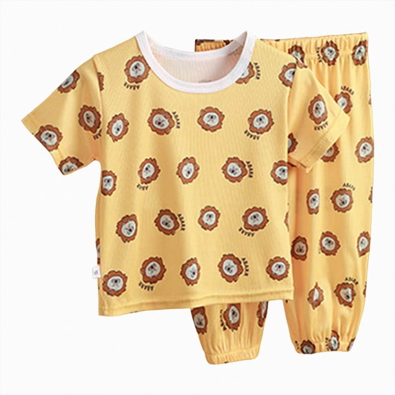 felwors Girls Short Sleeve Tee and Pants Pajama Set, 2-Piece(Yellow,1-2 Years)
