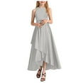 thumbnail image 1 of felwors Girls Sleeveless Party Dresses Tween Girls Satin Trendy Pageant Bridesmaid Wedding Guest Gown Irregular Ruffle Hem Grey, 12-14Years, 1 of 7