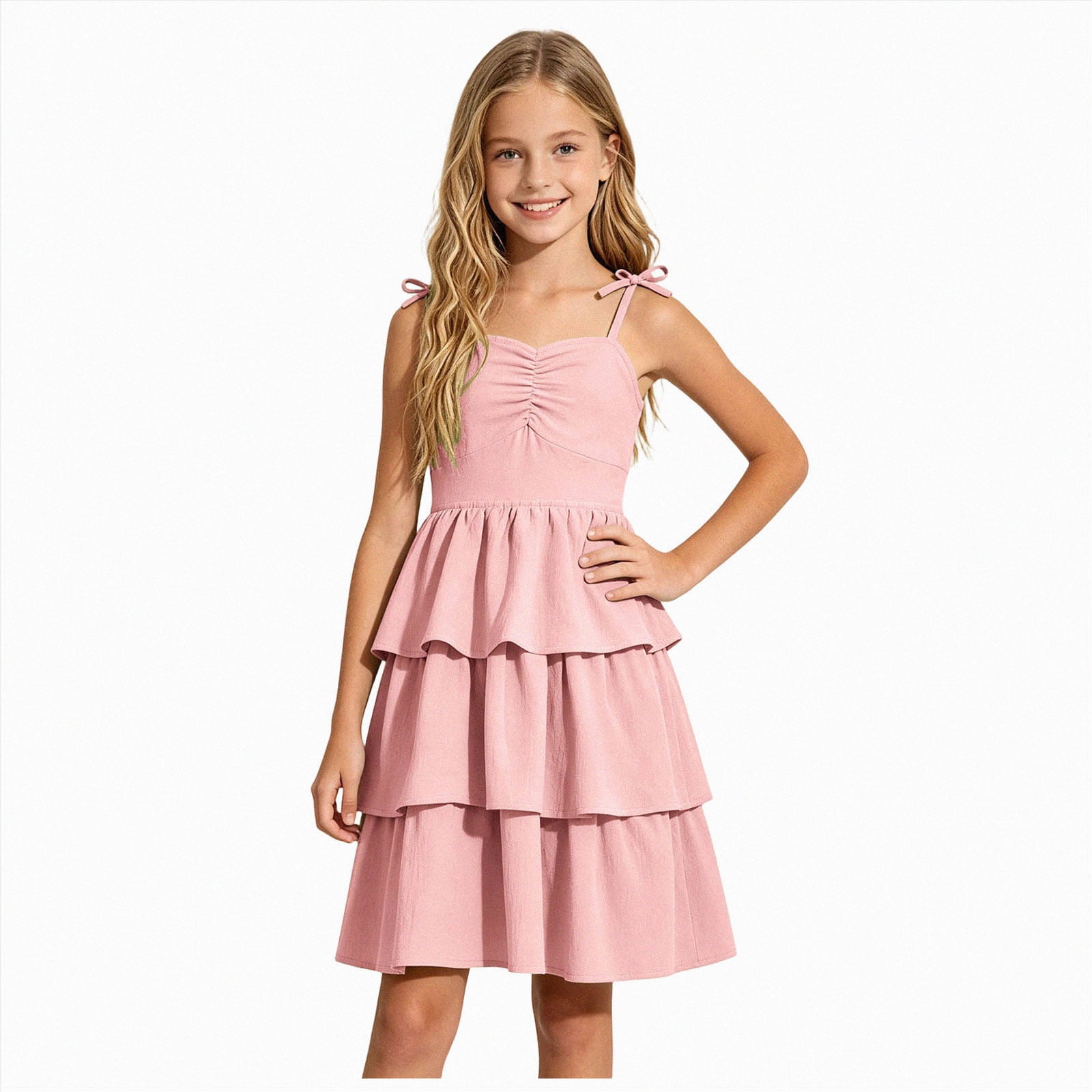 felwors Girls Spaghetti Strap Ruffled Swing Teen Tween Formal Prom Back ...