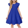 thumbnail image 1 of felwors Girls Summer Short Sleeve Dress A Line Swing Basic Skater Twirl Party Dresses 5-14 Years (5-6 Years, Blue), 1 of 5