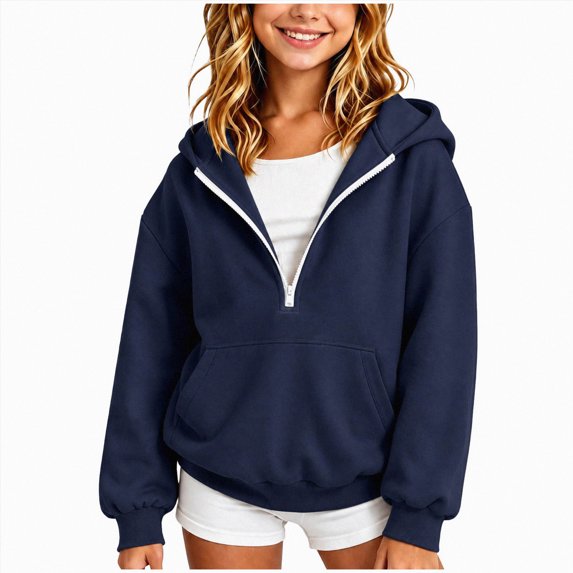 felwors Girls Sweatshirt Half Zipper Long Sleeve Pullover Quarter Zip Hoodie for Teen Girls 2026 Fall Fashion Preppy Clothes (Navy,13-14 Years)
