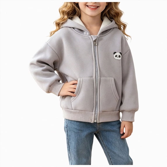 felwors Girls Sweatshirt Sherpa Lined Fleece Zip Up Hoodie | Plush Fuzzy Interior, Full Front Zipper, Cozy Heavyweight Comfort for School, Play, and Cold Days (3-4 Years,Grey)