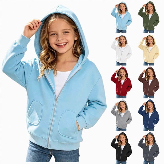 felwors Girls Zip Up Hoodie Oversized 2026 Y2K Hoodies Casual Long Sleeve Jackets | Teen Girls Fall Spring Pullover Track Sweatshirts (Sky Blue,8-9 Years)