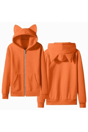 Girls Zip up Hoodie Cute Long Sleeve Cat Jacket Kids Kitten Ear Hooded Sweatshirt with Pocket Teens Fall Clothes