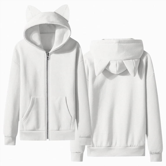 felwors Girls Zip up Hoodie Cute Long Sleeve Cat Jacket Kids Kitten Ear Hooded Sweatshirt with Pocket Teens Fall Clothes