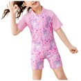 thumbnail image 1 of felwors Girls and Boys One Piece Rash Guard Swimsuit Kid Water Sport Short Swimsuit UPF 50+ Sun Protection Bathing Suits (5-6 Years, Light Pink), 1 of 5