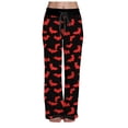 thumbnail image 1 of felwors Halloween Pajama Pants Women Stretch Wide Leg Pj Pants High Waisted Cute Pumpkin Skull Ghost Print Pjs Palazzo Pants Red, S, 1 of 6