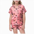 thumbnail image 1 of felwors Halloween Pajamas Button Down Tops Shorts 2pc Outfits Halloween Nighie Gifts Preppy Clothes(10-11 Years,Pink), 1 of 5