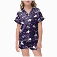 thumbnail image 1 of felwors Halloween Pajamas Button Down Tops Shorts 2pc Outfits Halloween Nighie Gifts Preppy Clothes(4-5 Years,Dark Blue), 1 of 5