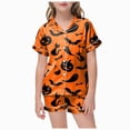 thumbnail image 1 of felwors Halloween Pajamas Short Sleeves Collared Tops Shorts 2pcs Outfits Halloween Nighie Gifts Preppy Clothes(6-7 Years,Orange), 1 of 5