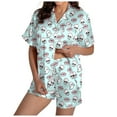 thumbnail image 1 of felwors Halloween Pajamas Women Sets 2Pc Silk Satin Ghost Graphic Cute Sleepwear Button Up Short Sleeve Shirts Lounge Shorts Pjs Light Green, M, 1 of 5