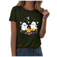 thumbnail image 1 of felwors Halloween women's shirt 2025 cute ghost cotton shirt autumn pumpkin T-shirt round neck pattern T-shirt casual short sleeved top Dark Green, L, 1 of 8