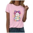 thumbnail image 1 of felwors Halloween women's shirt 2025 cute ghost cotton shirt autumn pumpkin T-shirt round neck pattern T-shirt casual short sleeved top Pink, XXXL, 1 of 8