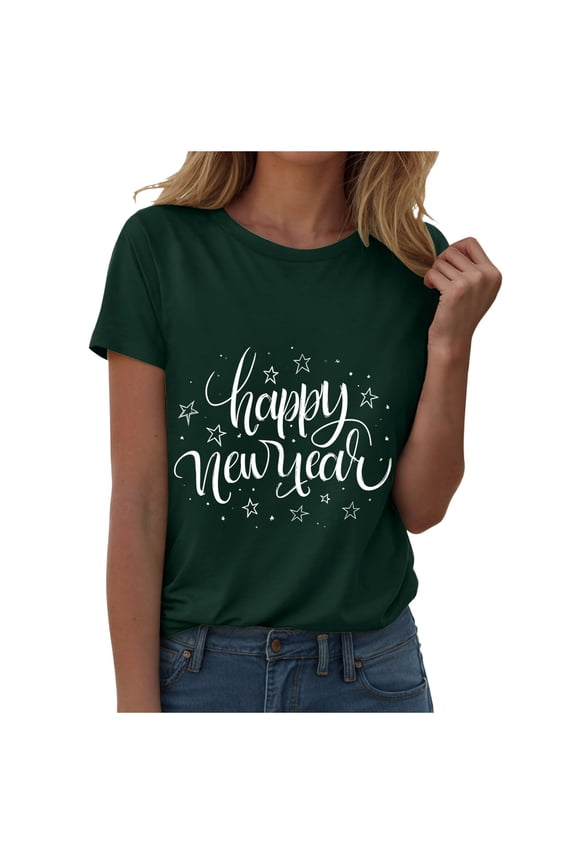 Happy New Year Shirt for Women 2026 New Years Eve T-Shirt Countdown Fireworks Holiday Party Tops(Dark Green, L)