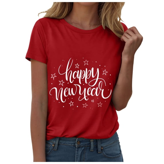 felwors Happy New Year Shirt for Women 2026 New Years Eve T-Shirt Countdown Fireworks Holiday Party Tops(Red, XL)