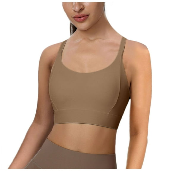 felwors High Impact Sports Bras for Women,Racerback Running Bra Workout Crop Tank Tops Longline Sports Bra Push up Coffee, L