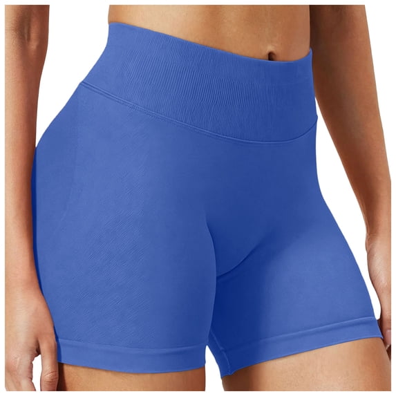 felwors High Waisted Biker Shorts Tummy Control Seamless Workout Yoga Running Volleyball Blue for Size L