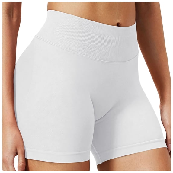 felwors High Waisted Biker Shorts Tummy Control Seamless Workout Yoga Running Volleyball White for Size L