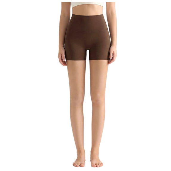 felwors High Waisted No Front Seam Biker Shorts 4 Inch Inseam Squat Proof Yoga Volleyball Running Coffee for Size M