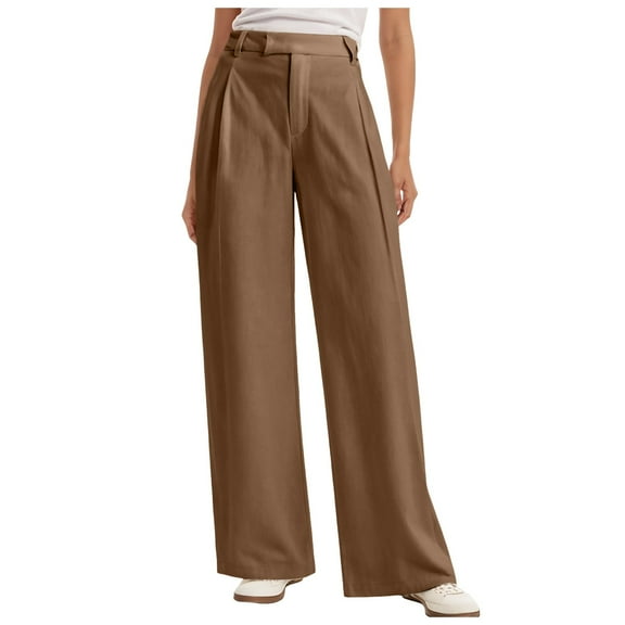felwors High Waisted Wide Leg Pants for Women Business Casual Dress Pant Palazzo Long Work Trousers with Pockets Brown, M