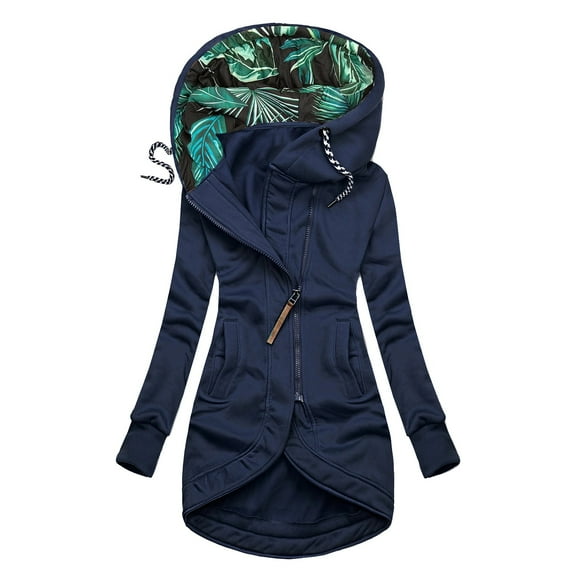 felwors Hooded Fashion Women's Slim Drawstring Coat Solid Outwear Stitching Jacket Fitness Jacket Wear for Women Navy, S