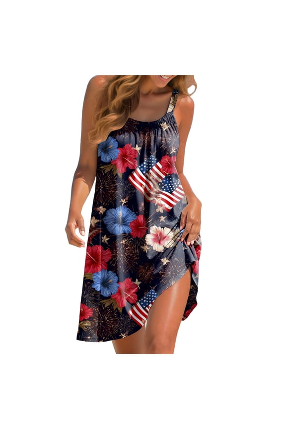 Hydrangea Blue Flower Women Summer Dresses Casual Sleeveless Sundress with Pockets Tank Dress (Black, XL)