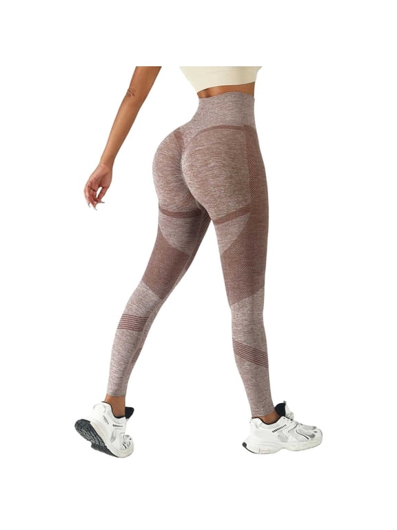 Impact Hidden Scrunch Leggings for Women Mid Low Waist Gym Workout Legging Tummy Control Booty Lifting Yoga Pants (Coffee, M)