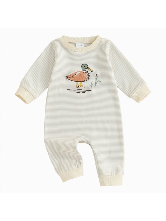 Infant Baby Boy Long Sleeve Romper Jumpsuit Pants Mallard Duck Outfit Fall One Piece Clothes (White,0-3 Months)