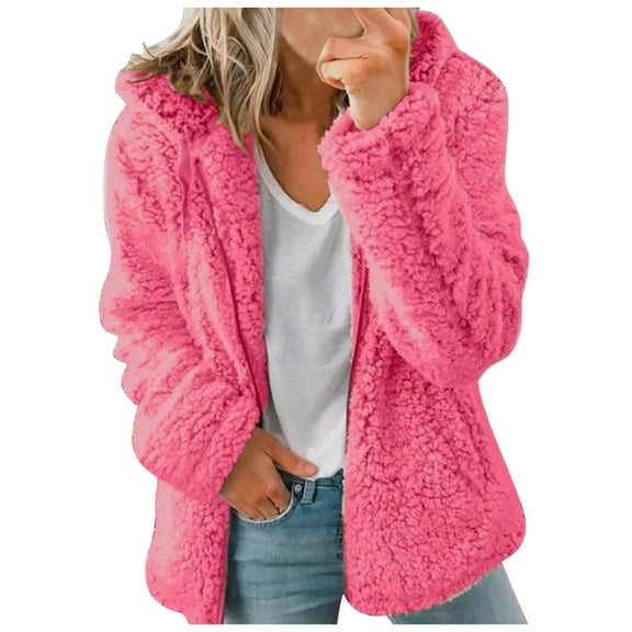 felwors Jacket Women 2025 Plus Size Long Sleeve Down Coat Casual Fuzzy Fall Winter Cardigan Sweaters Outerwear Hot Pink, M