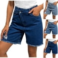 thumbnail image 1 of felwors Jean Shorts for Women High Waisted Raw Hem Mid Thigh Cut Off Stretchy Denim Shorts Casual Summer Jorts（Blue， S）, 1 of 6