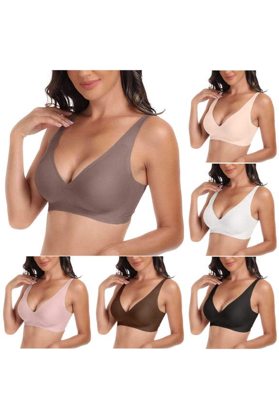 Jelly Wireless Bra Deep V Push Up Seamless T-Shirt Comfortable Plunge No Underwire Bras with Adjustable Straps Everyday Bras(White, XL)